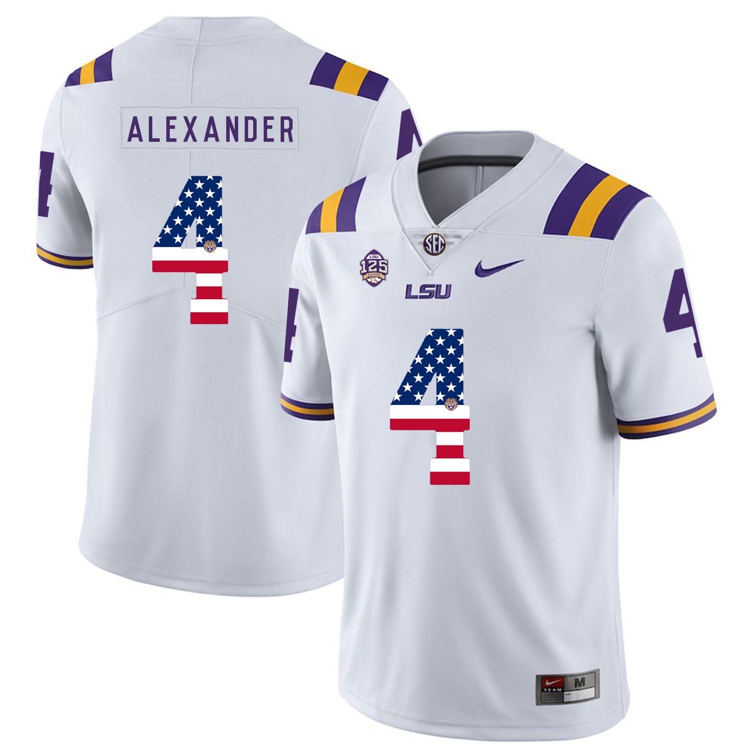 Men LSU Tigers #4 Alexander White Flag Customized NCAA Jerseys